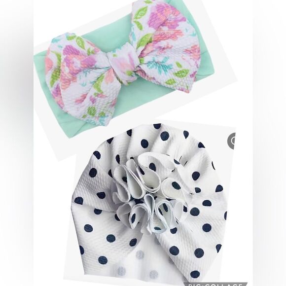 NWT - 2 Baby Toddler Headbands Hair-wraps Floral Flower Bows - Picture 2 of 6